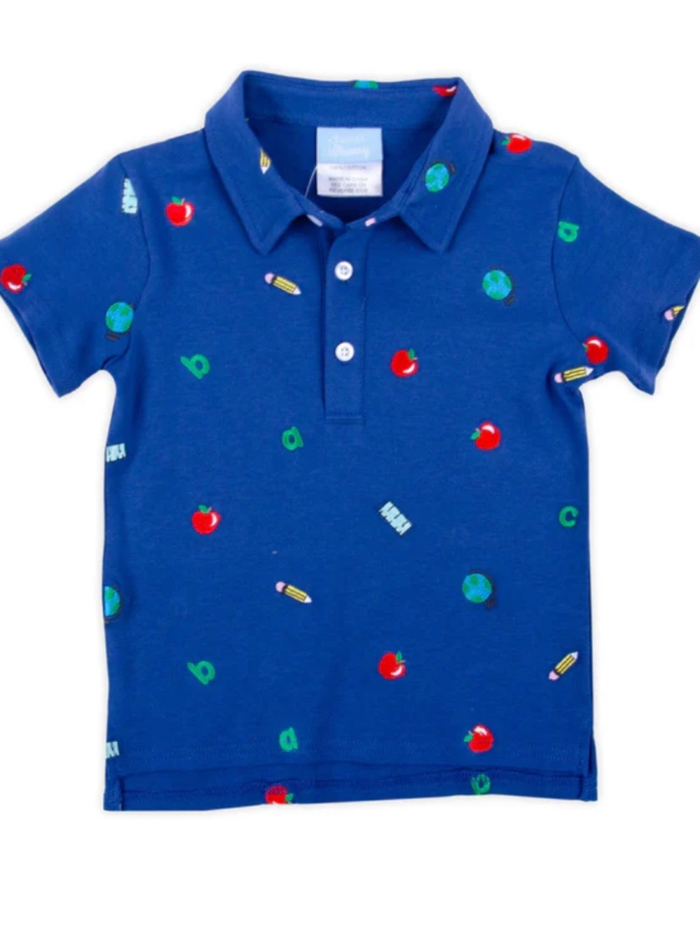 Classic Whimsy School Rules Blue Embroidered Polo Shirt